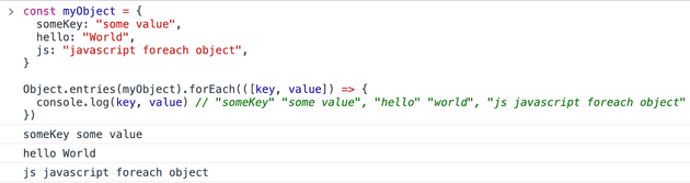 javascript foreach object with key, value pairs from Object.entries and Array.prototype.forEach