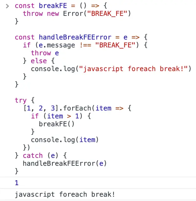 How to break a JavaScript foreach loop using an exception