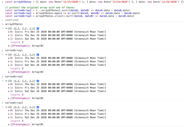 Protect original array when sorting by date in js