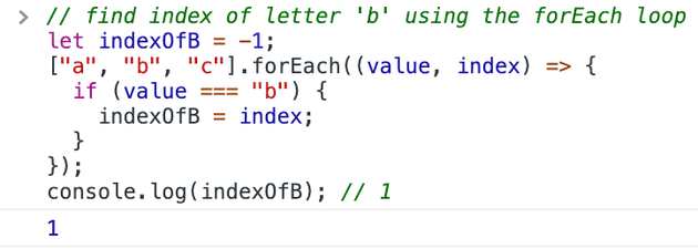 using javascript foreach to find the index of b