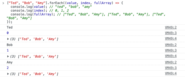 JavaScript forEach example
