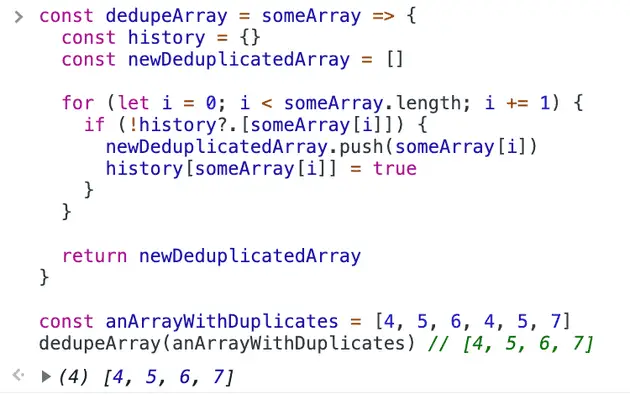 remove duplicates from array javascript using for loop