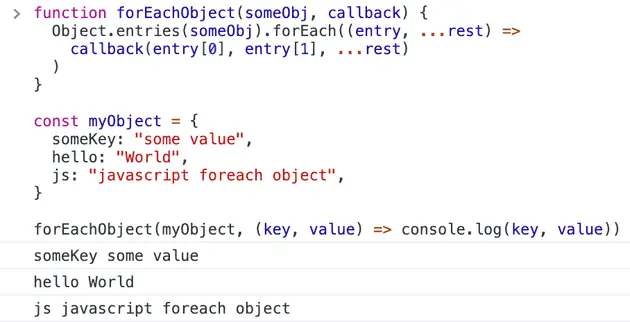 helper method to create custom function to use forEach with an Object