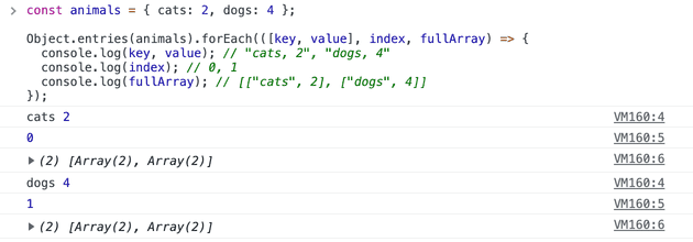 JavaScript forEach key value example