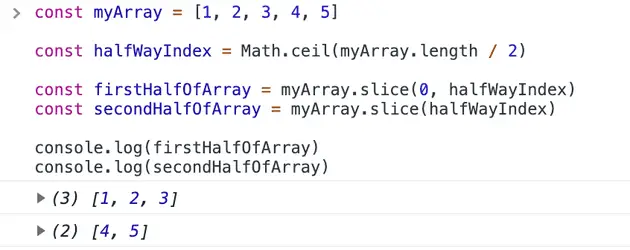 javascript split odd array into two example